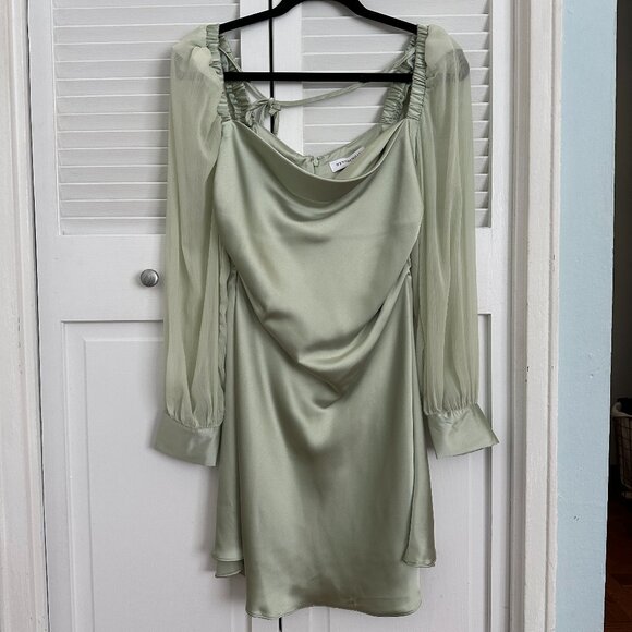 WeWoreWhat Puff Sleeve Cowl Dress - Fog Green Size 6 - Picture 3 of 4